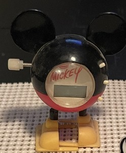 Unique, Vintage Mickey Mouse Windup Head Walking Digital Clock ~ 3" Tall (Rare)