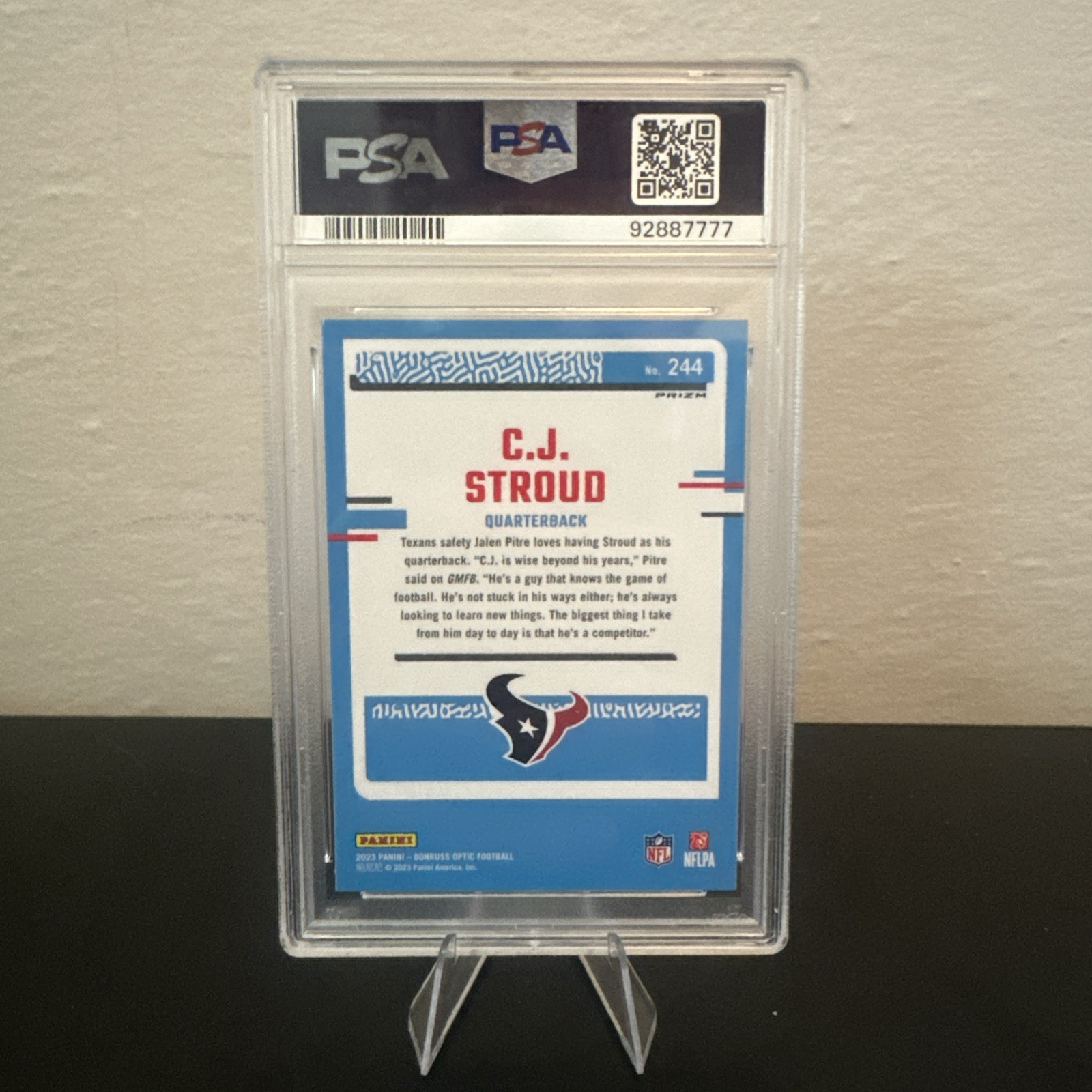 2023 Panini Donruss Optic C.J. Stroud Holo Prizm RC Rated Rookie #244 PSA 10 view 2