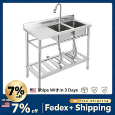 39x18x40 Stainless Steel Commercial Kitchen Sink,Double Bowl w/ Faucet  Shelves
