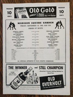 Madison Square Garden Boxing Program: Fritzie Zivic vs Vinnie Vines Graziano