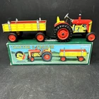 Schylling Wind-Up Tin Tractor & Trailer/Wagon w Original Box - No Key - Vintage