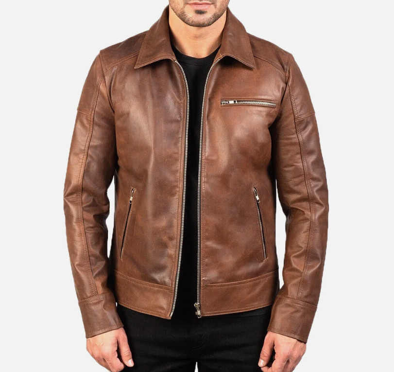 Chaqueta de cuero hecha a mano Café Racer para hombre Moto marrón cuero de oveja real S-3XL