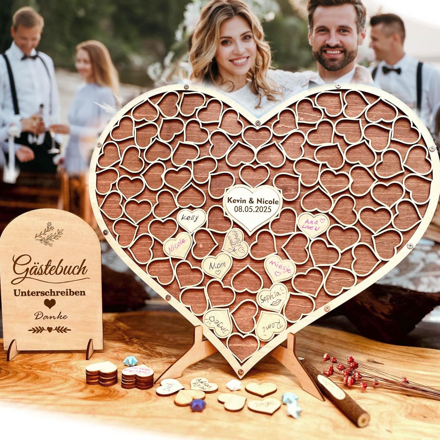 Hochzeit Gästebuch aus Holz Herzform Alternative Gästebuch Geburtstag Taufe G
