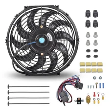 12" Universal Electric Radiator Cooling Fans + Thermostat Relay & Mount Kit