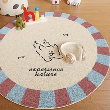 Velvet Round Mat with Playful Bear Design Experience Nature - Non-Slip, Anti-Fal