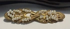 Vintage Signed Miriam Haskell Gold Tone Faux Pearl Filigree Brooch Pin 2-1/2”