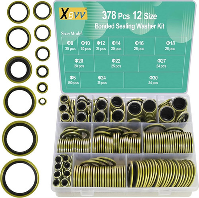 #ad 378 Pcs NBR Metal Bonded Sealing Washer Assortment Kit M6 M8 M10 M12 M14 M16 M18 $31.55