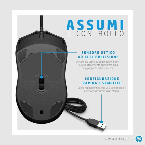 HP 100 Black Wired USB Mouse. Compatible with Windows PC, Notebook, Laptop, Mac - Picture 8 of 9