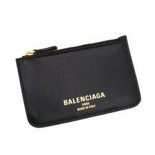 BALENCIAGA 810902 Card Holder Cash Coin Black Leather