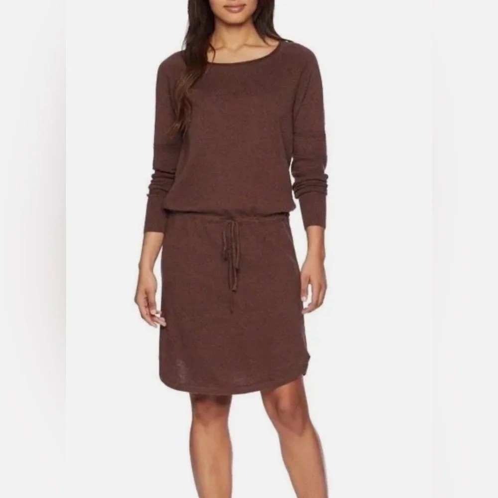 prana knit dress Leigh Blouson Cotton Sweater in a dark heathered brown medium specialoccasionsnew