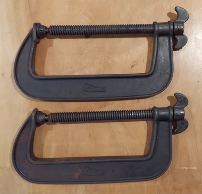 RARE! Matched Pair - Vintage EC Stearns & Co. No. 8 C-Clamps, 8'', Turnscrew