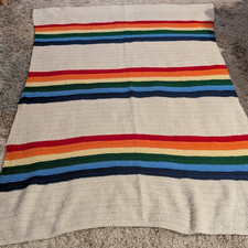 Throw Blanket 50"X 65" Multi Color Striped Vintage Handmade Crochet