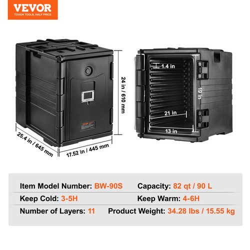 VEVOR Insulated Food Pan Carrier Front Load Catering Box Stackable 82 ...