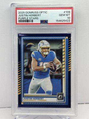 Donruss Optic 2025 Justin Herbert Purple Stars Card #109  #'s match 10/15 PSA 10