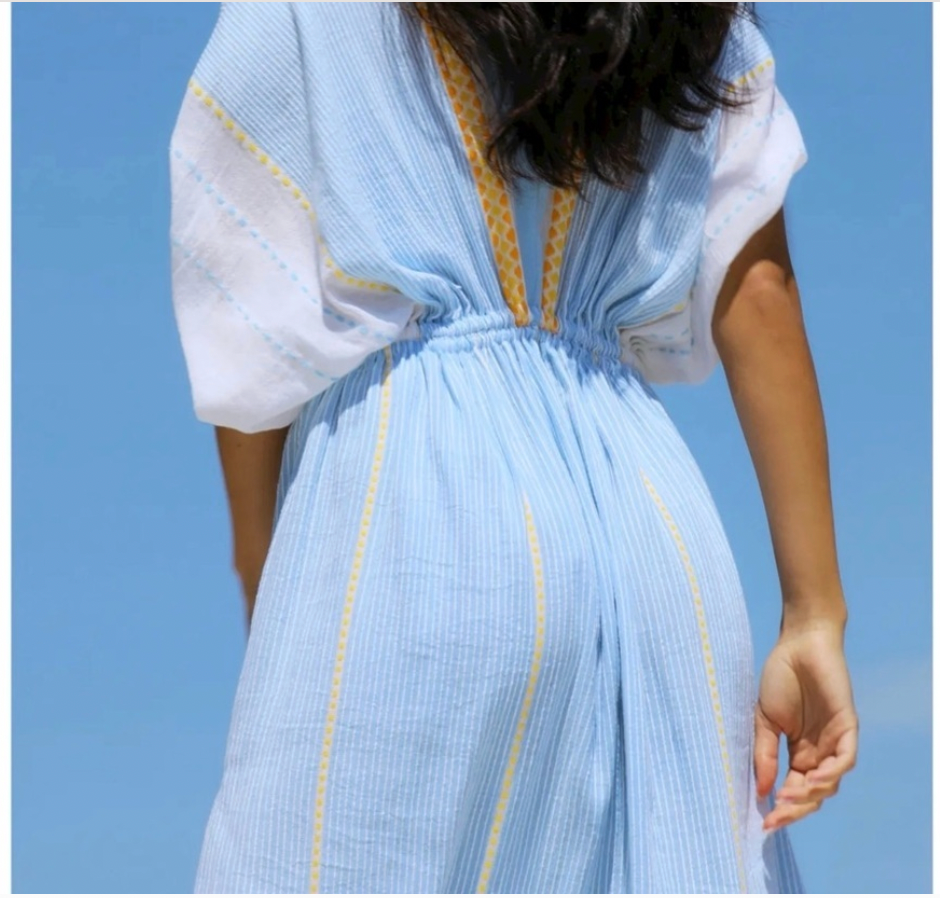 lemlem plunge neck dress lemlem Leila Plunge Dress in Eshe Blue
