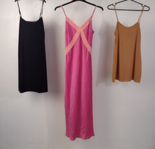 M&S 3Pcs Bundle Size 8 Beige Cooling & Black Slip Pink Satin Maxi Nightie NEW F2