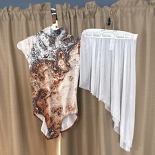 Women s Multi-Color Marble Print Open Back Leotard w/ White Sheer Skirt Overlay