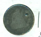 1857-HOLED SEATED LIBERTY QUARTER, FILLER