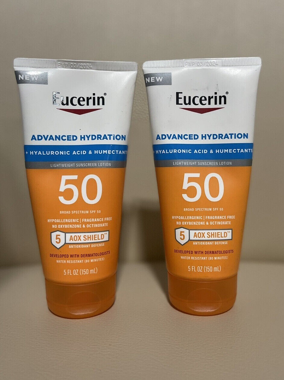 Sunscreen Exp 2X Eucerin Advanced Hydration+Hyaluronic Acid & Humectant Sunscreen EXP ...