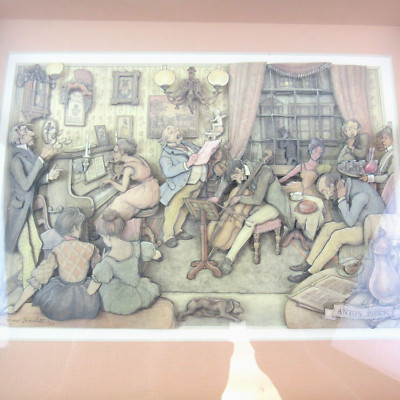 Collectible Art Print ANTON PIECK Social Gathering 3D Framed Shadow Box Vintage