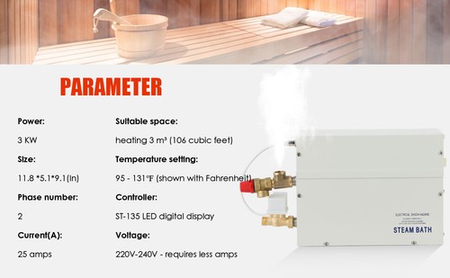 3KW Dampfgenerator Innerhalb von 3m³ Gewerbe für Sauna mit 35-55℃ Automatik 220V - Bild 8 von 23