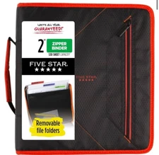 Five Star DuraShield 2" Zipper Binder 530 Sheet Capacity Black/Red New