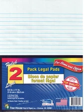 LEGAL PADS 2 pk FULL SIZE 8.5 x 11" WHITE Lined Note Pads 40 SHEETS Made in USA