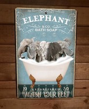 Elephant Bath Soap 8x12 Metal Wall Sign Animal Poster