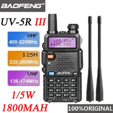 BAOFENG UV-5RIII 5W DUAL BAND HAM TWO WAY RADIO FM WALKIE TALKIE 1800MAH BATTERY