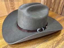 AU-LC-51-BR Cowboy Hat Band Hand Carved Brown Leather 1/2" Wide tapered to 3/8"