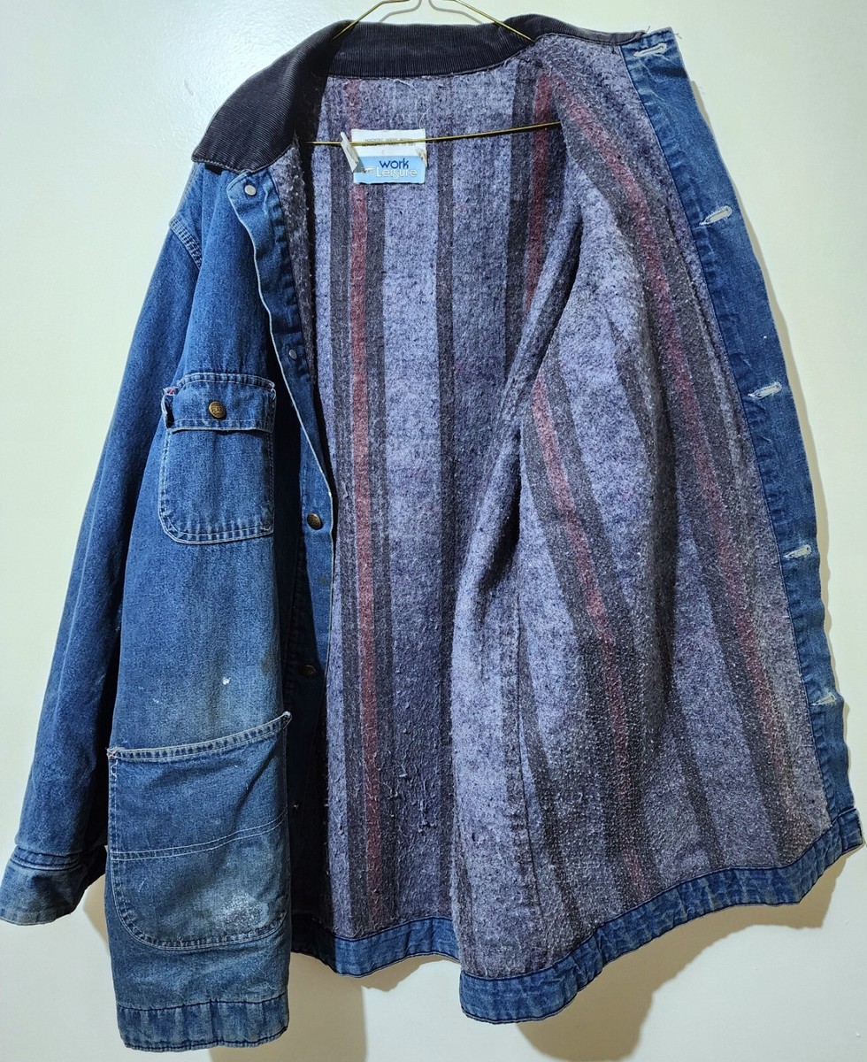 VTG 70s Work N Leisure Distressed Denim Blanket Lined Chore Coat