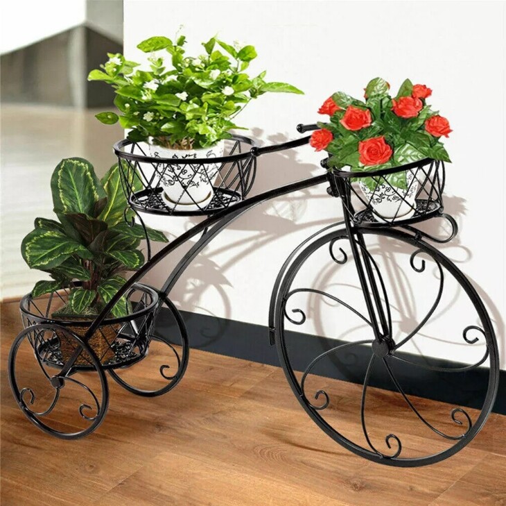 Plant Stand Wrought Iron Tricycle Planter Home Garden Patio 
