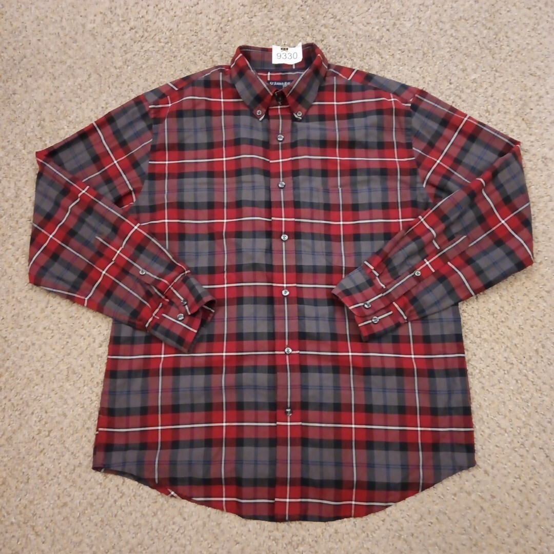 St Johns Bay Shirt Mens Medium Red Gray Plaid Long Sleeve Button Down Easy  Care