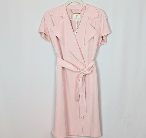 TED BAKER London 0/2 Pale Pink Short Sleeve Trench Coat Jacket Belted Tie Waist