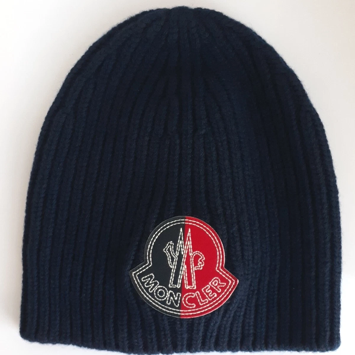 Moncler Men s 2 MONCLER 1952 Wool Beanie Hat in Navy Big Logo