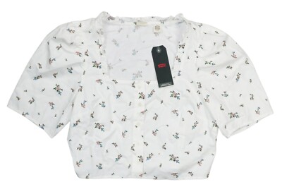 Levi's Floral Print Square Neckline Short Sleeve Blouse Top XL NWT Cloud Dancer