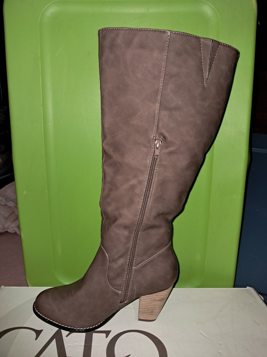 Boots NWT NIB Cato Sz 10W Chunky Heel Light Brown Color Zipper Sides Wide  Calf - Main Image