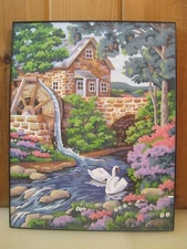 Vintage Paint By Number Down By The Old Mill Stream Finished Painting B7885