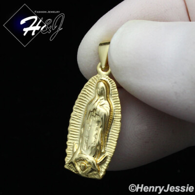 MEN WOMEN 925 STERLING SILVER SIMPLE PLAIN GOLD PLATED VIRGIN MARY ...