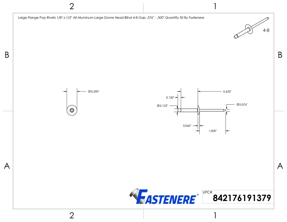 Remaches pop de aluminio de brida grande para todas las persianas de cabeza de cúpula de todos los tamaños disponibles