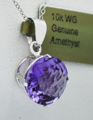 ECHTER 3,34 kt AMETHYST ANHÄNGER 10K WEISSGOLD - kostenloser Bewertungsservice - Neu mit Etikett