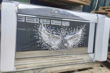 3D Silver Sparkle Angel Wings Shimmer Liquid Wall Art Mirror Frame Look 85x45cm
