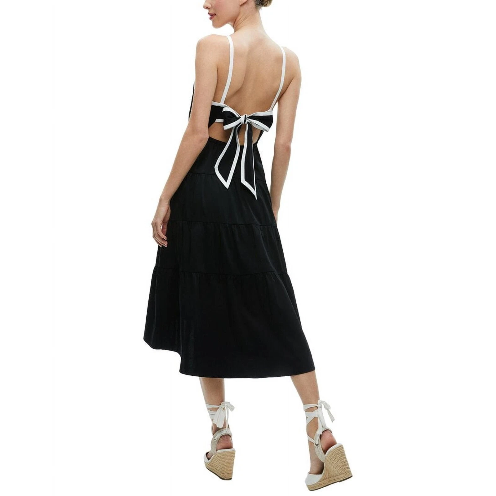 OFF WHITE ABITO MIDI ALICE E OLIVIA HARTLEY RACCOLTO NERO BIANCO FIOCCO TG 12