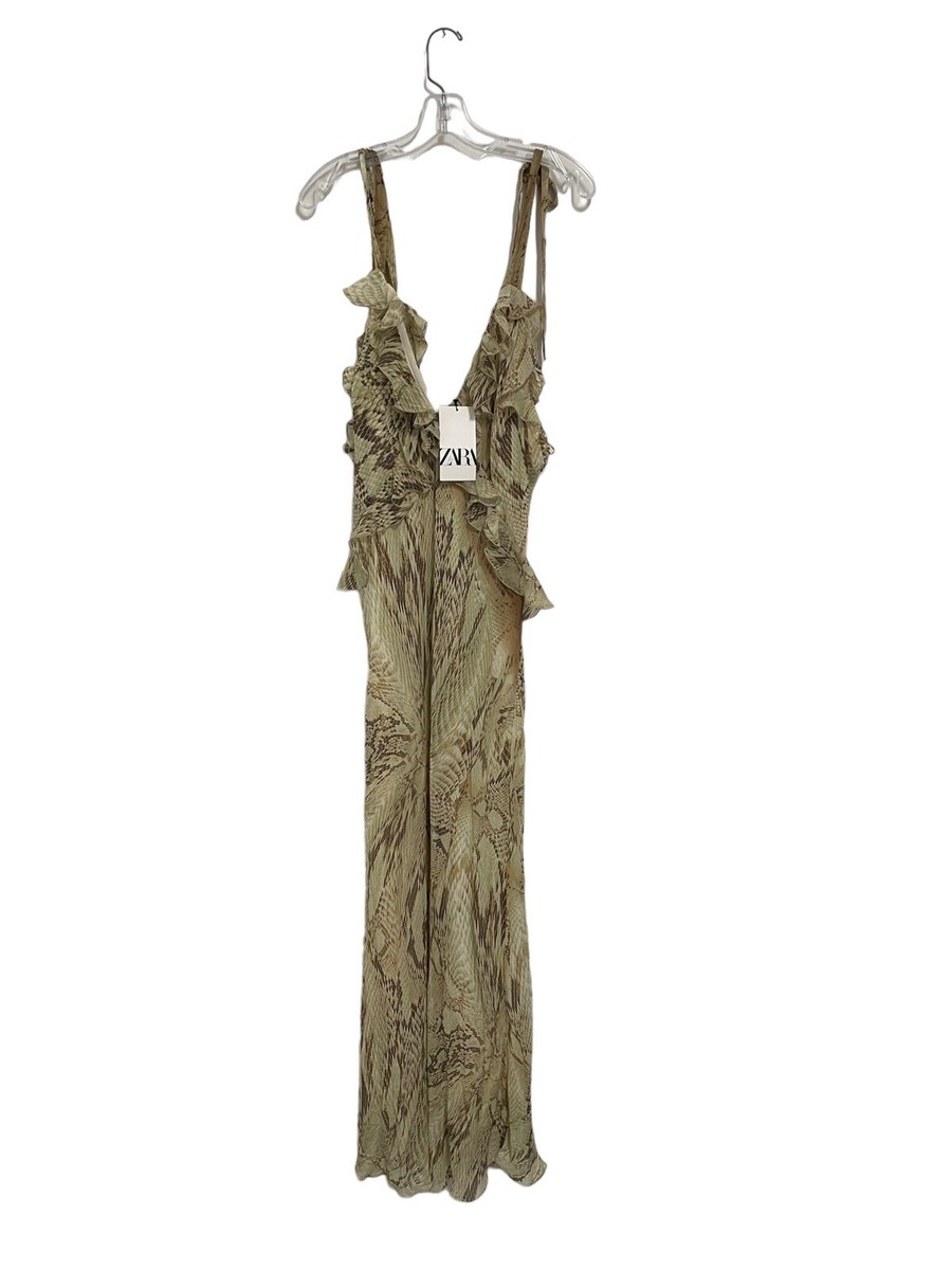 NWT Zara SS23 Snake Animal Print Midi Dress Ruffle V Neck