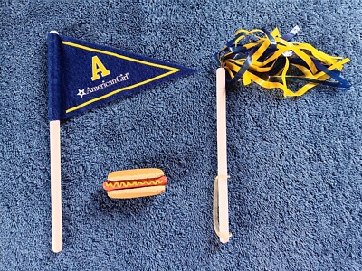 American Girl Cheer Section 3 BluYellow Lot Felt Pennant Pom Stick Hot dog 2008