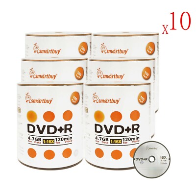 6000 Pcs Smartbuy 16X DVD+R 4.7GB Logo Top Data Video Blank Recordable Disc