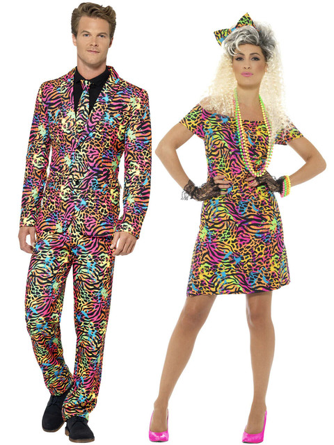 80s Fiesta de Disfraces Animal Neón Rave Mujer Mens Conjunto Traje Adulto