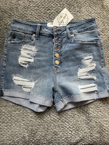 Kancan Distressed Button Fly Denim Shorts