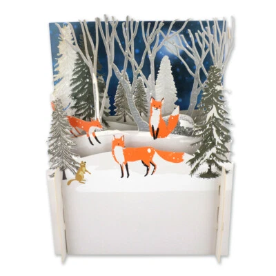ALLJOY DESIGN Festive Winter Woodland Foxes 3D Pop Up Christmas Greeting Card By Alljoy Cards