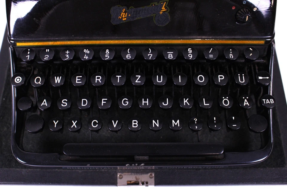 Rheinmetall Reise Schreibmaschine Schwarz Metall Typewriter No 316893 mit Koffer - Bild 3 von 4